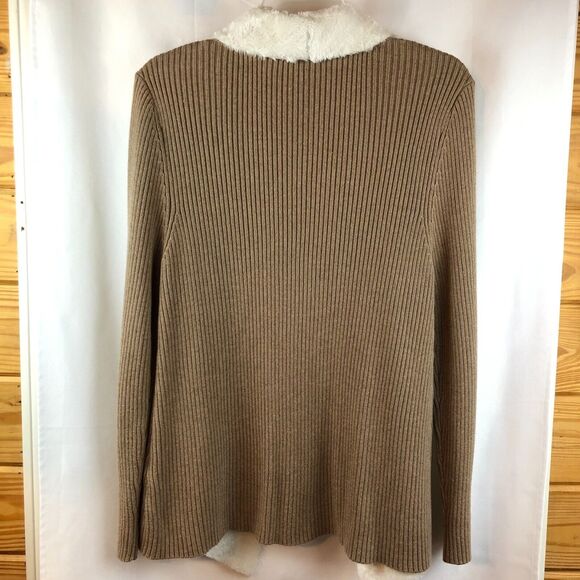Alfred Dunner 12 Tan Ribbed Cardigan Open Front Sweater Jacket Faux Suede & Knit - Picture 2 of 11